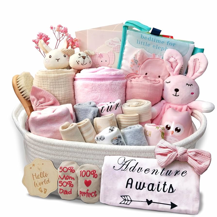 Essential baby items including diapers, bottles, pacifiers, and feeding supplies
